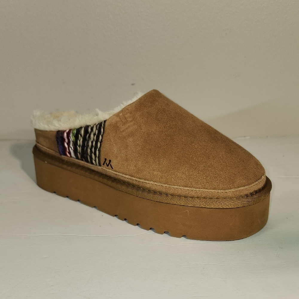 Women's Tan Suede Platform Mule with Shearling Lining